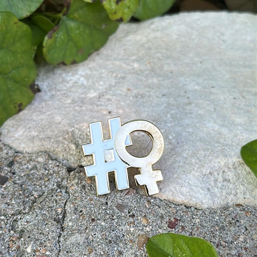 Gold and White Hashtag and Female Symbol Pin